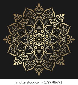 Circular gold Mandala with vintage floral style, Vector mandala Oriental pattern, Hand drawn decorative element. Unique design with petal flower. Concept relax and meditation use for page logo book