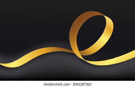 Circular Gold Ribbon Lines On Black Background