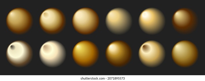 Circular golden blurred gradient collection. Vibrant soft blurry premium gradients for modern trendy design in black and gold colors.  Luxury rich golden Gradient shapes set palette. Soft golden light