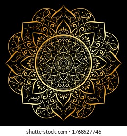 Circular golden Flower Mandala with vintage floral style, Vector mandala Oriental pattern, Hand drawn decorative element. Unique design with petal flower. Concept relax and meditation use for page log