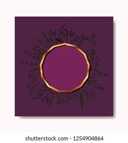 circular golden frame and leafs wreath