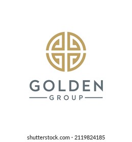 Circular Golden Initial G, Monogram GG With Asian Greek Pattern For Global Gold Company