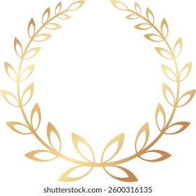 Circular golden laurel wreath representing victory, achievement, and honor, serving as an ideal choice for awards, logos, and various celebrations, embodying glory and success