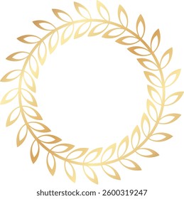 Circular golden laurel wreath, a symbol of victory and achievement, creating an elegant and minimalist design on a white background, suitable for awards, logos, and various decorative purposes