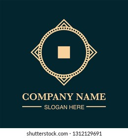 Circular golden logo, abstract and minimalist concept and outline style
