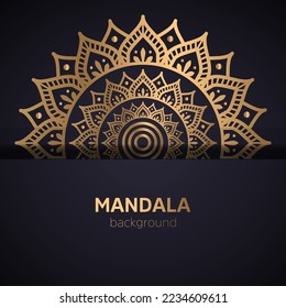Circular golden pattern in form of mandala for Henna, tattoo, decoration. Decorative ornament in ethnic oriental style. Golden pattern on black background 