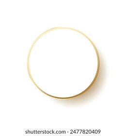 Circular golden ring vector template. 3d golden glossy elegant oval design for empty emblem, medal or badge, shiny and gradient light effect on plate isolated on white background.