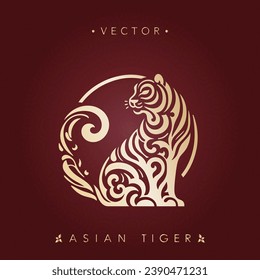 Circular Golden Tiger with Swirl Elements 