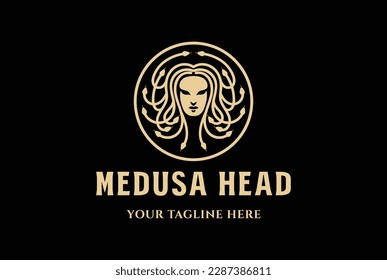 Circular Gorgon Medusa God with Snake Hair Logo Design Inspiration