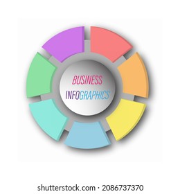 circular graph with 7 steps, sections or stages. Pie chart for the user interface. Round infographic template for web and graphic design. Vector illustration.