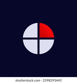 circular graph icon divided into four segments with one highlighted in red, representing data visualization.