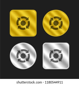 Circular graphic of business cycle or circuit gold and silver metallic coin logo icon design
