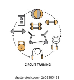 A Circular Graphic of a Circuit Training With a Clock and Weights.