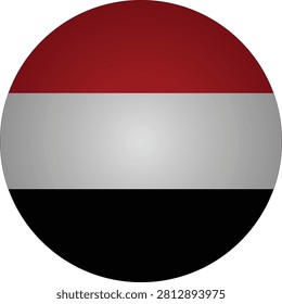 A circular graphic element displaying the national flag of Yemen with horizontal stripes of red, white, and black. This patriotic symbol is ideal for international news, travel blogs, educational content, or political presentations.