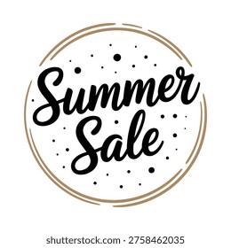 A circular graphic featuring the words summer sale in elegant script