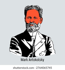 Circular graphic illustration of Mark Antokolsky. Modern stylized portrait of the renowned sculptor known for his historical masterpieces like Ivan the Terrible and Peter the Great