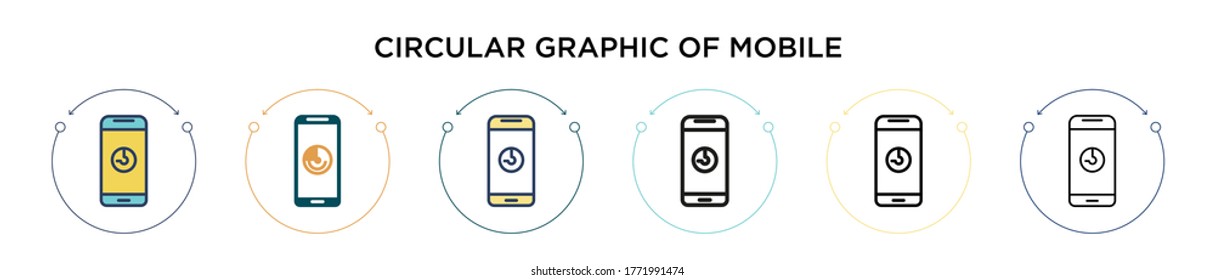 Circular Graphic of mobile Icon in gefüllt, dünne Linie, Umriss und Strich Stil. Vektorgrafik von zwei farbigen und schwarz-runden Grafiken mobiler Vektorsymbole kann für mobile,