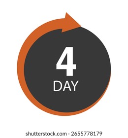 Gráfico circular con una flecha naranja que indica un ciclo o progreso, con el número "4" y la palabra "DÍA" en texto blanco sobre un fondo gris oscuro.