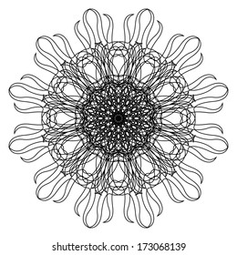 Circular graphic pattern in style of flower on a white background