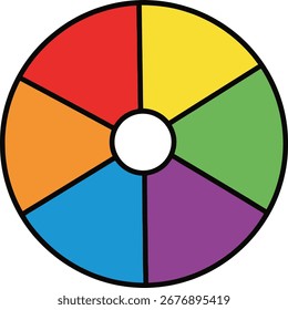 Gráfico circular com sete segmentos de várias cores vibrantes, separados por linhas pretas.