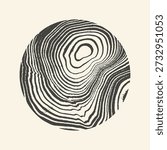 A circular graphic showcasing a textured wood grain pattern with concentric rings in a high-contrast black and white linocut style, perfect for rustic and organic designs.