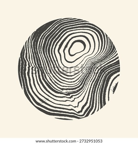 A circular graphic showcasing a textured wood grain pattern with concentric rings in a high-contrast black and white linocut style, perfect for rustic and organic designs.