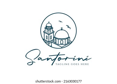 Circular Greece Greek Santorini Building Town City Logo Design Vector