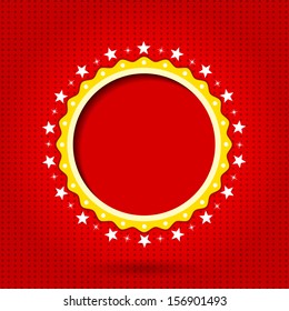 Circular green background with white stars surrounded. 