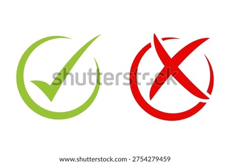 Circular Green Check Mark and Red X Mark Icons for Approval and Rejection