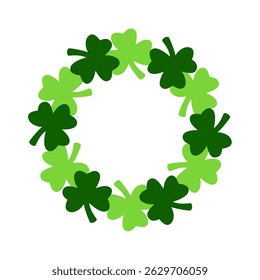 Circular green clover wreath icon symbolizing luck and celebration. Clipart image isolated on background.
