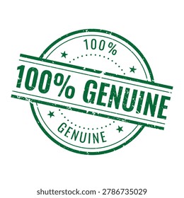 circular green distressed rubber stamp design with hundred percent genuine text for quality assurance marks