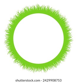 Circular green grass strip around a white circle. Circle frame  made of fresh grass blades. Decorative border and background with the pattern of chlorophyll colored fresh grass in the spring. Vector.