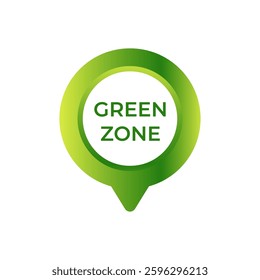 circular green icon with gradient pin design and central text reading green zone for eco emphasis.