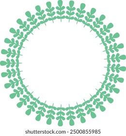Circular green leaf wreath design, perfect for invitations and festive decorations.
