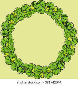 circular green leafs frame