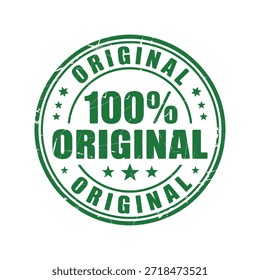 Un sello verde circular declara audazmente original 100 original con una textura angustiada y Pequeños acentos de estrellas alrededor del perímetro