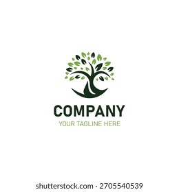 Logotipo circular del árbol verde para la Naturaleza y el crecimiento