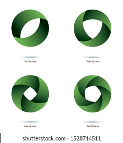 Logotipo de vector verde circular Elementos de diseño con 2 a 5 superficies y tonos de color. Fácilmente editable con las muestras de color globales.