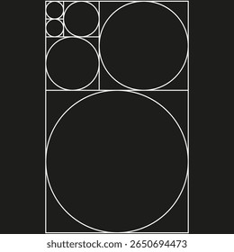 Circular grid layout. Bold circle Vector. Geometric contrast design. Black background composition.