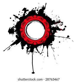 Circular grunge red mirror frame. The drips can be removed without affecting the circle border