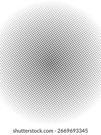Circular halftone dot gradient fading into white background. Abstract pattern used in pop art, comic design, and retro visual effects.	