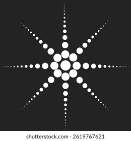 Circular halftone dots black background. Certain dot symbol. Vector illustration