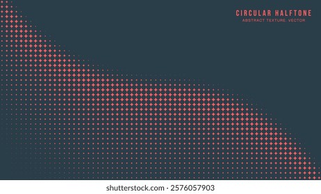 Circular Halftone Pattern Curved Border Vector Red Black Abstract Background. Modern Minimalistic Style Brutalism Art Half Tone Graphics Wavy Line. Retro Futuristic Sci-Fi Technology Art Illustration