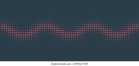 Circular Halftone Pattern Wavy Line Border Vector Red Black Abstract Background. Ultra Mod Minimalistic Brutalism Art Half Tone Graphic Curved Line. Retro Futuristic Sci-Fi Technology Art Illustration