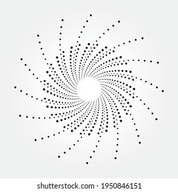 Fondo circular en espiral de medio tono. Dosis circulares y radiales helix. Patrón de círculo concéntrico abstracto. Espiral, giratoria, elemento vector giratorio para diversos fines.  