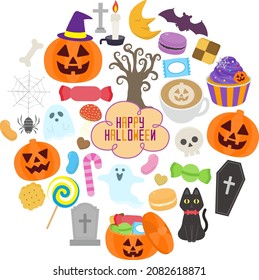 Circular Halloween illustration material set