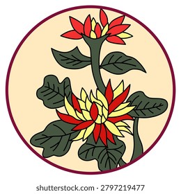 A circular Hanafuda card featuring a chrysanthemum and dregs.