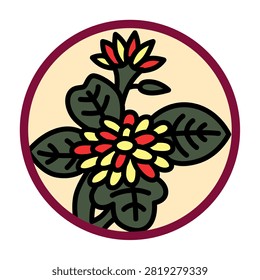 A circular Hanafuda card featuring a chrysanthemum and dregs