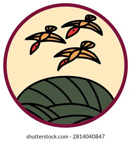 A circular Hanafuda card featuring pampas grass and geese.