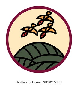 A circular Hanafuda card featuring pampas grass and geese.